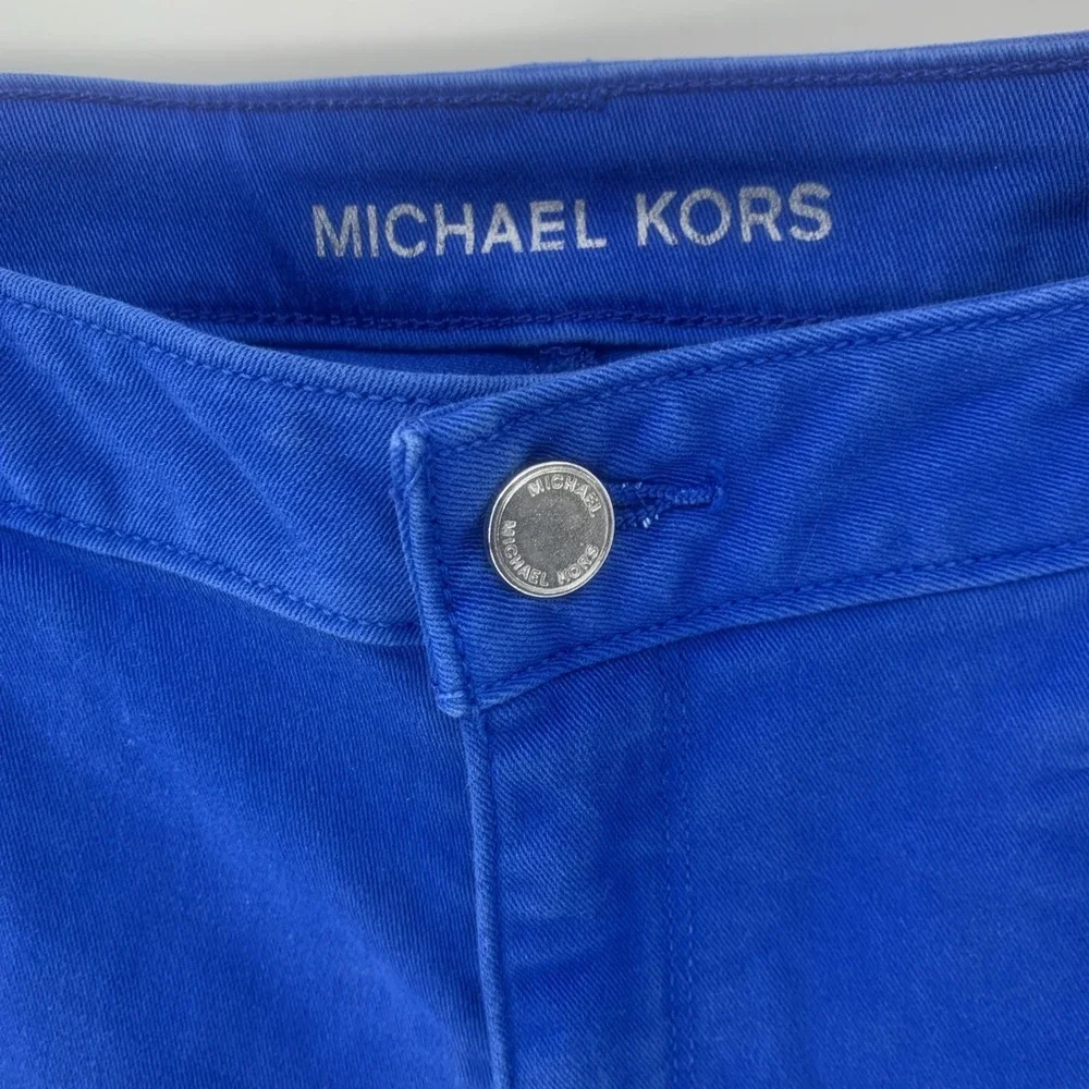 Michael Kors Women's Blue Chino Pants  Silver Zipper Pocket Skinny  Size 12
